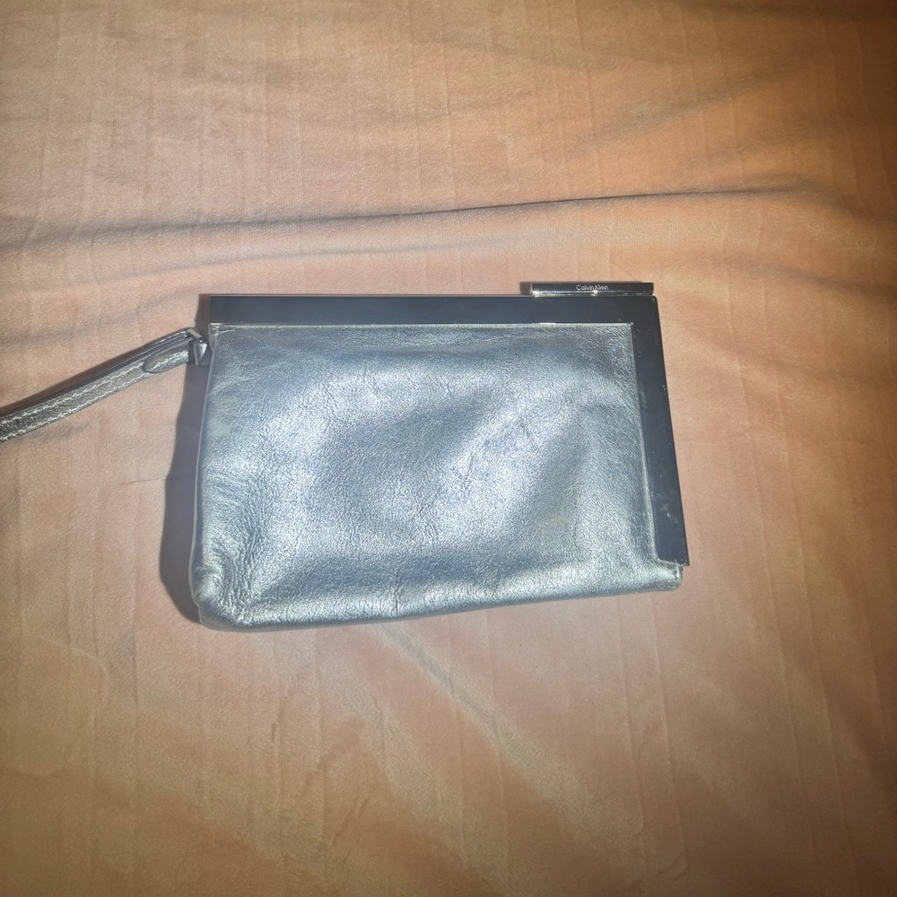 Calvin Klein Metallic Silver Wristlet Clutch
